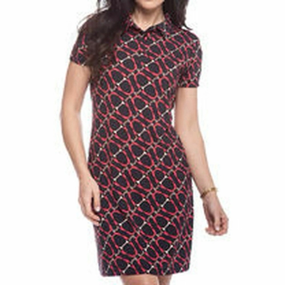 IBKUL Bitty Equestrian Print Short‎ Sleeve Polo Golf Athleisure Dress SMALL